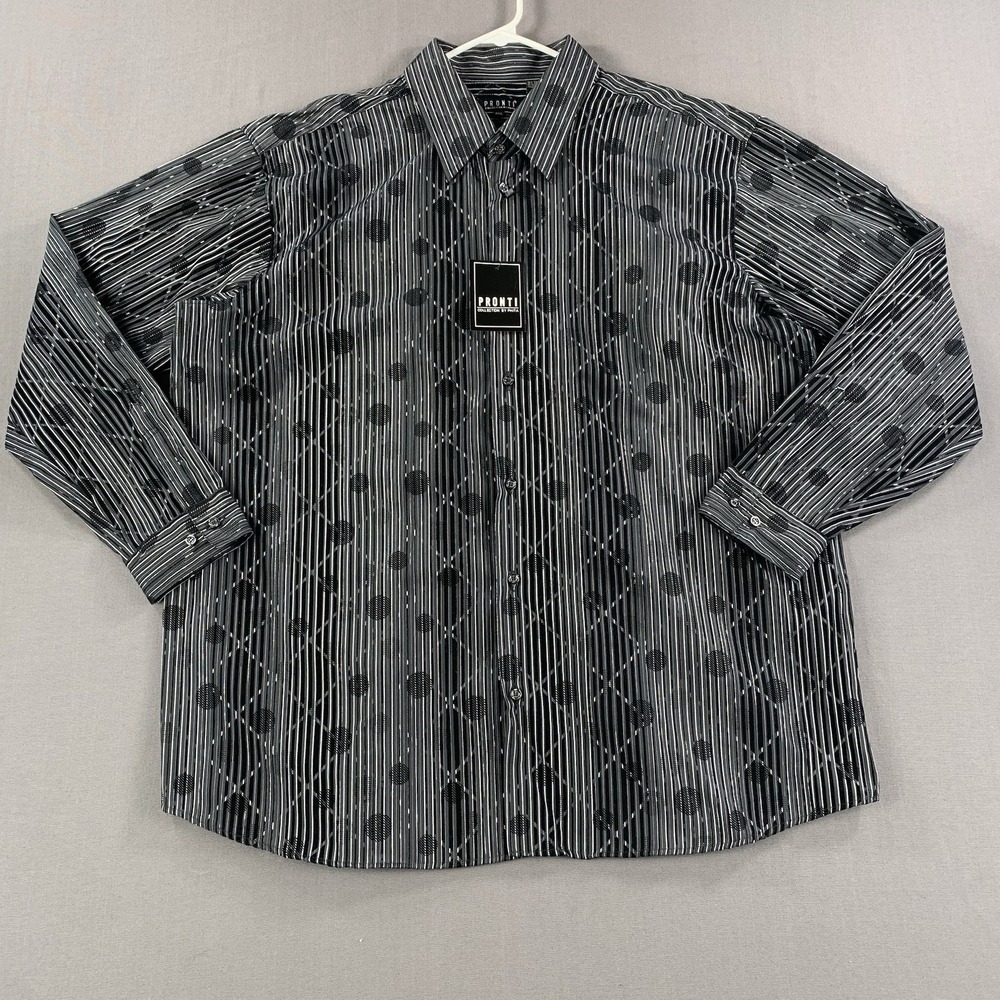 Vintage Pronti By Phita Seersucker Black Long Sleeve‎ Button Up 3XL Disco Theme